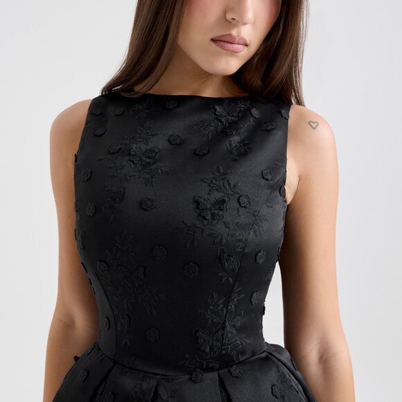Melika black backless embroidered mini puffball dress S - Picture 6 of 8